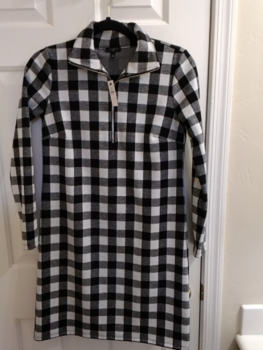 Talbots Black and White Buffalo Check Zip-Front Dress
